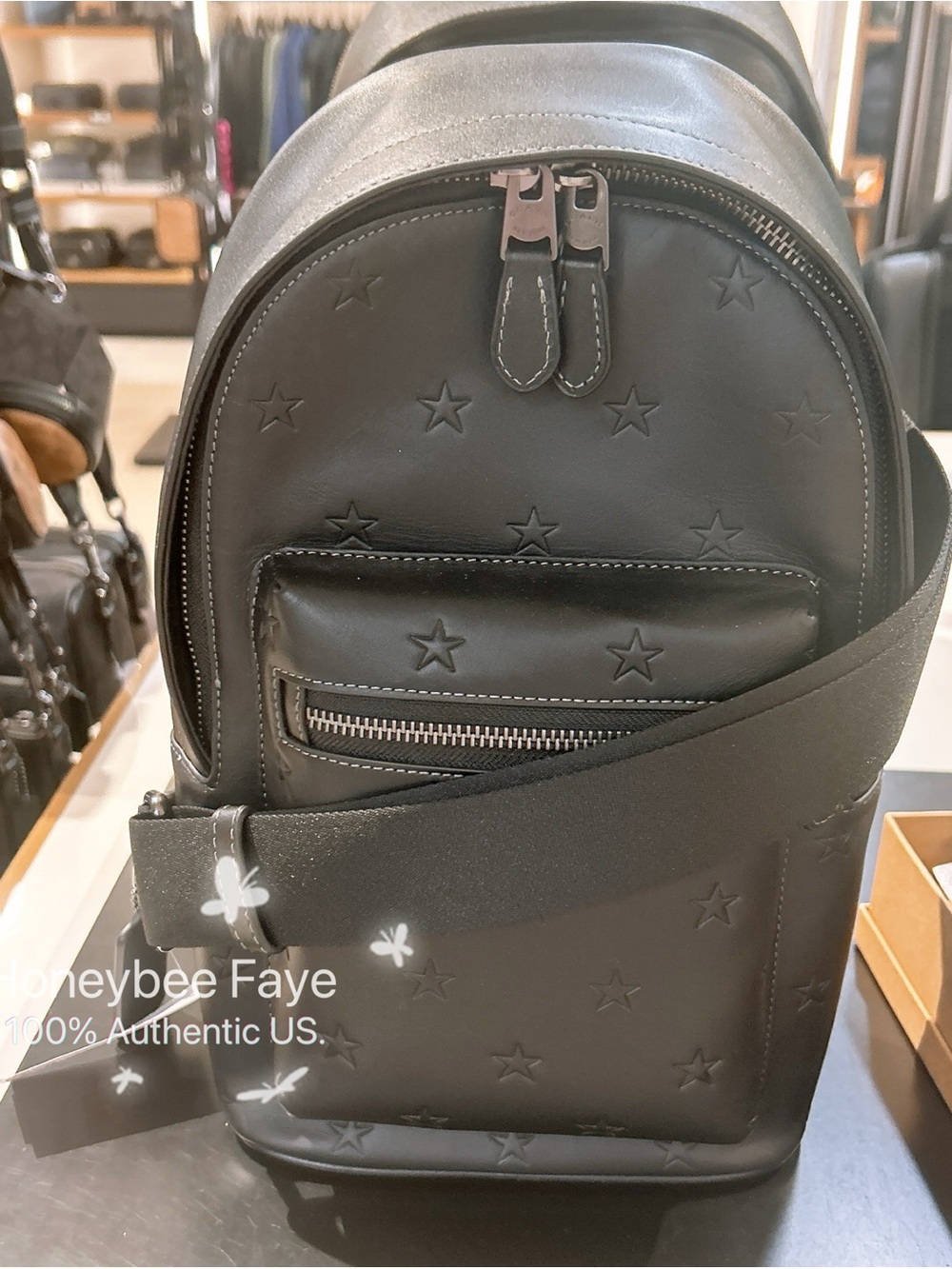 Coach west pack Black Star-Embossed Leather Backpack cw383